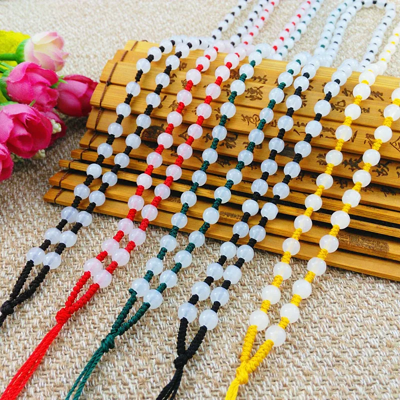 2pcs Hand Knited Necklace silk thread knot cord  beads For Pendant-white beads