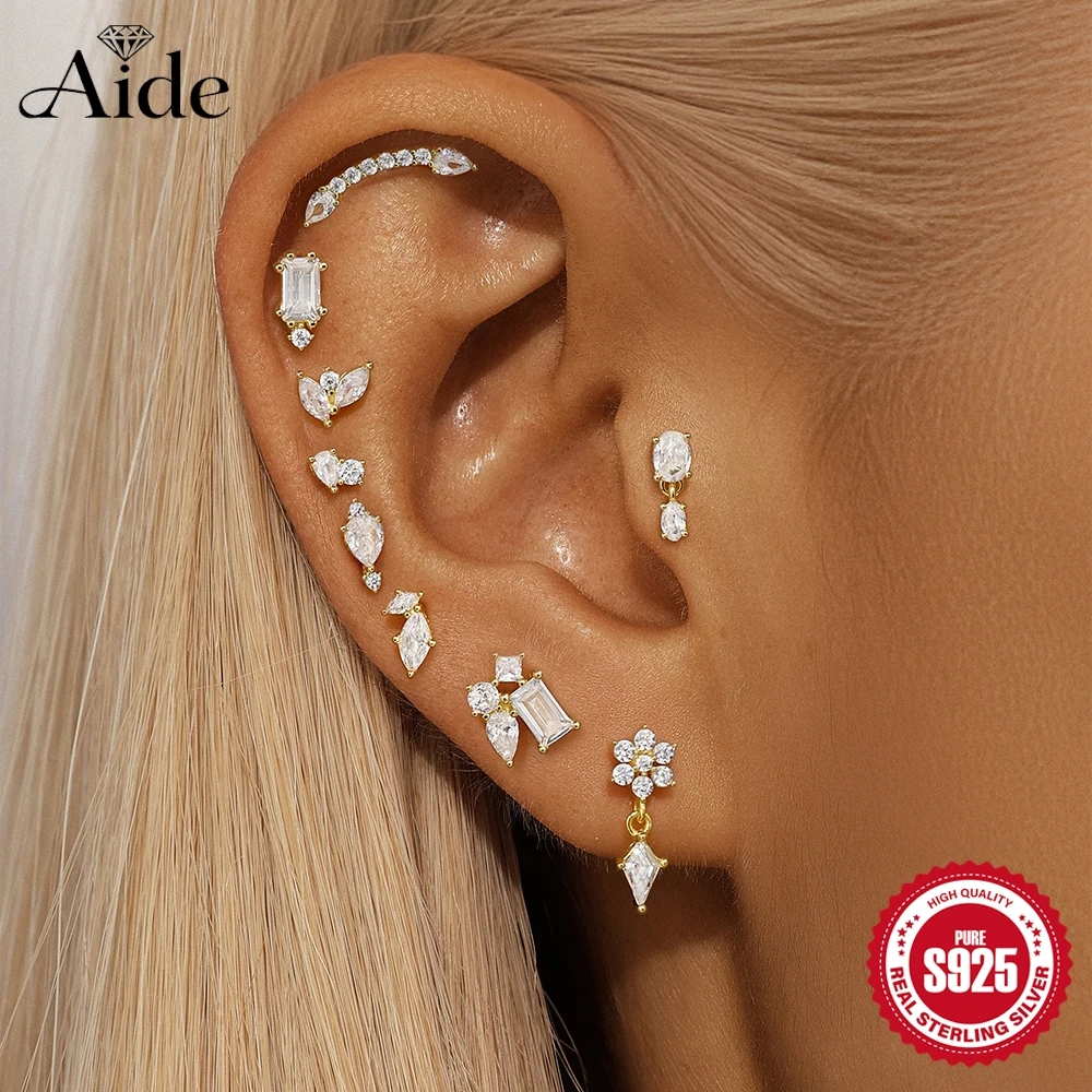 

AIDE 925 Sterling Silver Geometric WaterDrop Flower Rhombic Zircon Tassel for Women Piercing Earring Classic Fine Jewelry Gifts