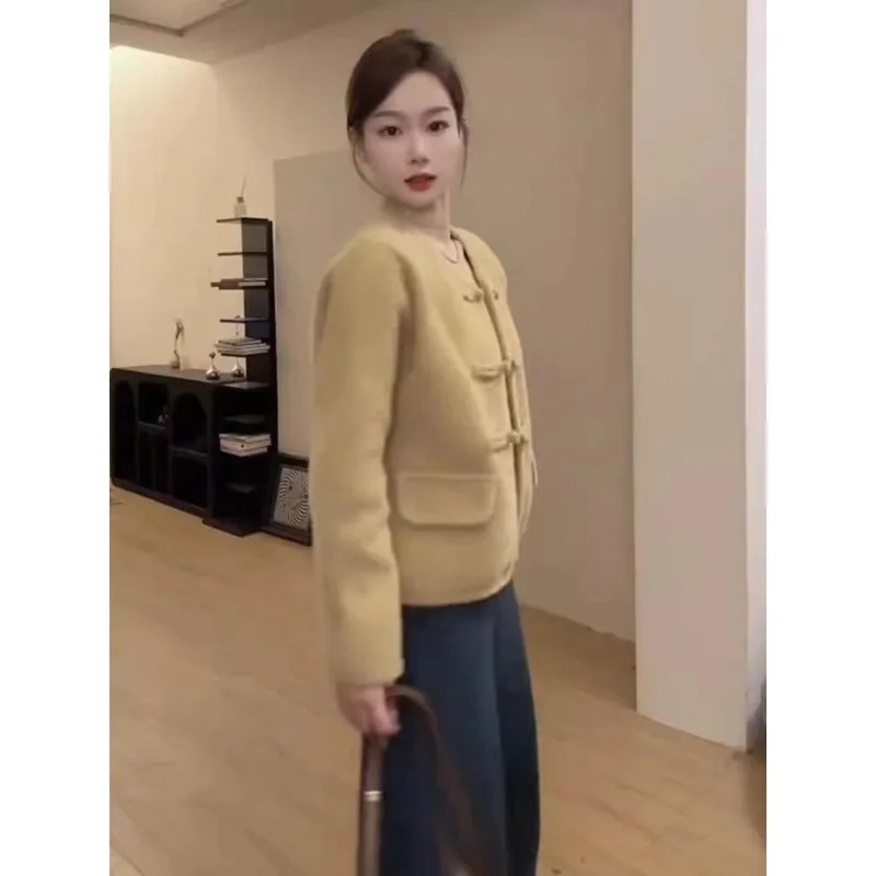 Nuevo Chaqueta con hebilla Retro de estilo chino, Top corto holgado y delgado para mujer