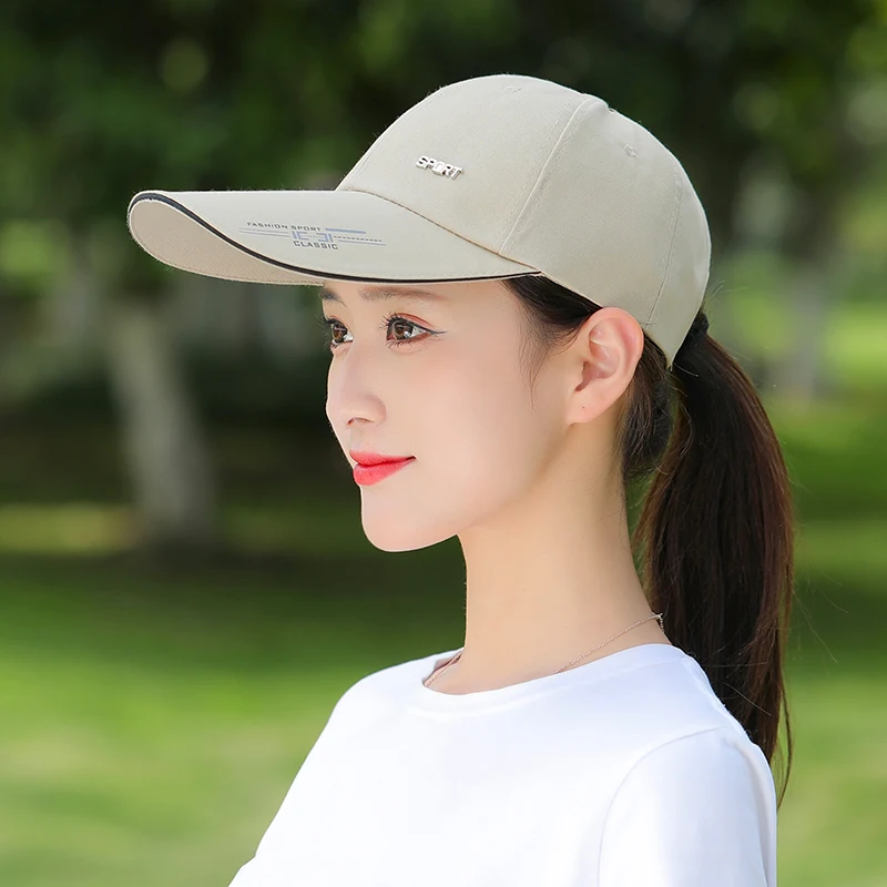 女性の夏のファッショナブルな長いつばの野球帽サンシェードダックビルハット薄型スタイル日焼け止め顔を覆う綿キャップ