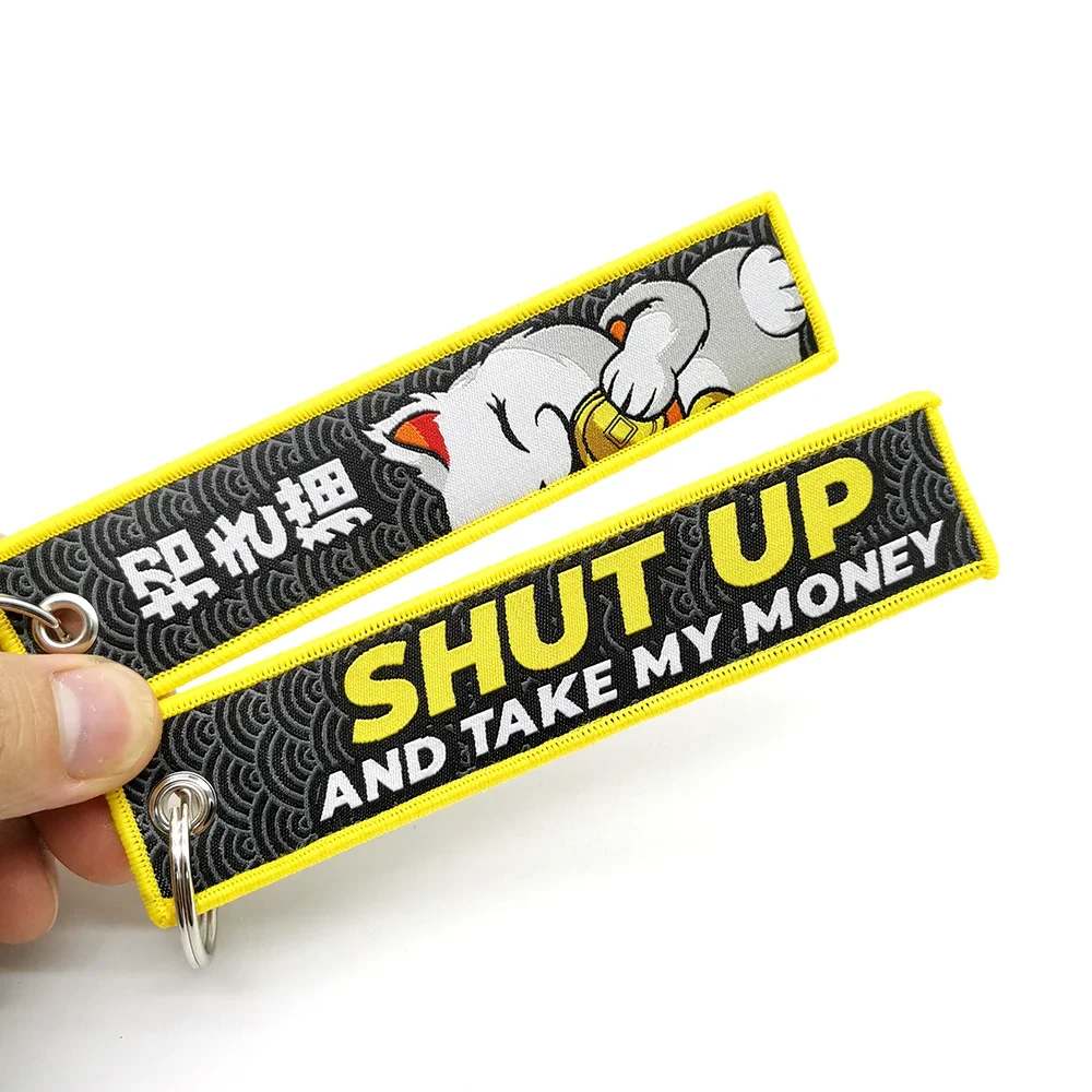 

Lucky Cat Embroidery Keyring Fashion Car Keychain JDM Racing Key Tag Lanyard Refit Gift For SHUT UP Auto Motorcycle Accessory