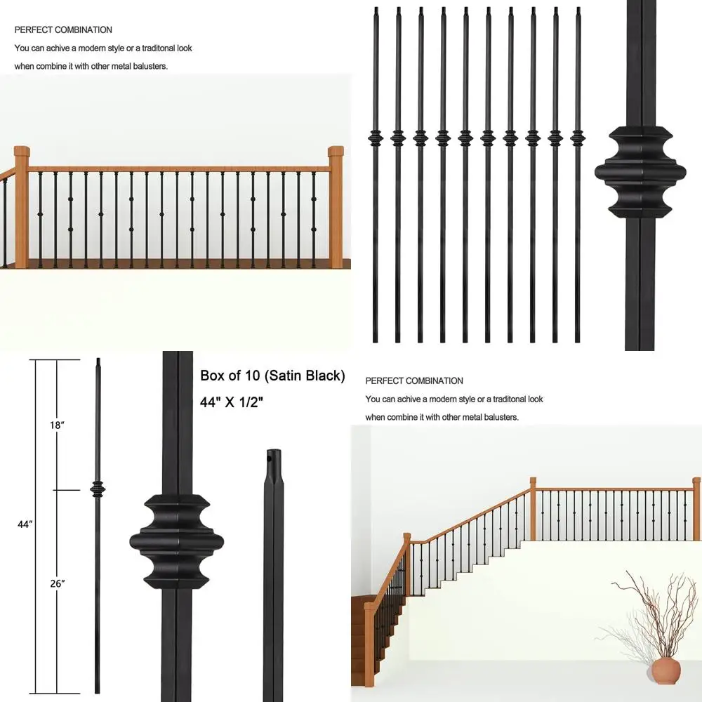 

Hollow Single Knuckle Iron Balusters - 44 x 1/2 Stair Spindles - Railing Components - 10 Pack Satin Black