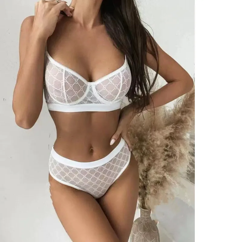 New Ultra-thin Mesh Sand Letter Steel Ring Gathers High-end Quality and Fun Lingerie Set Women\'s Bra Set