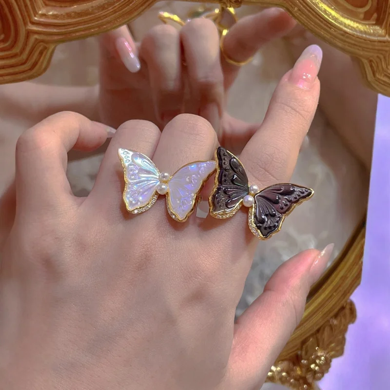 

Vintage Design Butterfly Mother-of-Pearl Ring 925Pure Silver Inlaid Beautiful Birthday Gift Box
