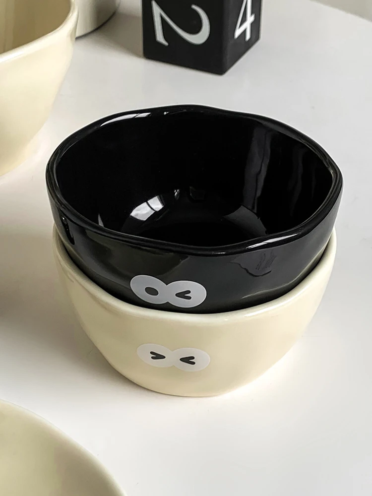 

New Ceramic Rice Bowl with Big Eyes for Home Use, Cute Noodle Bowl, High Beauty Tableware, Instagram Bowl and Plate