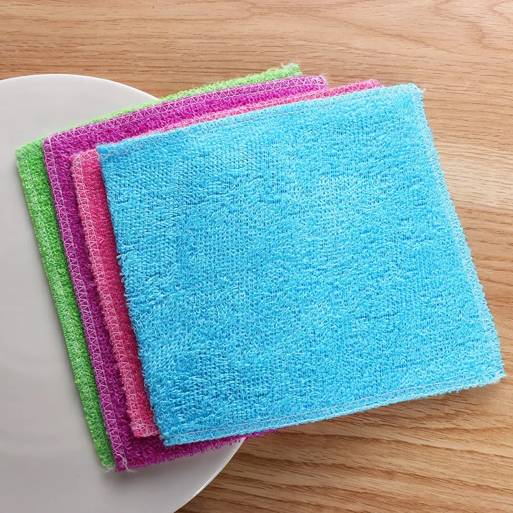 1/5PCS Bamboo Fiber Cleaning Rags Anti-grease Scouring Pad Magic Kitchen Dish Cloth Washing Towel Household Accessories