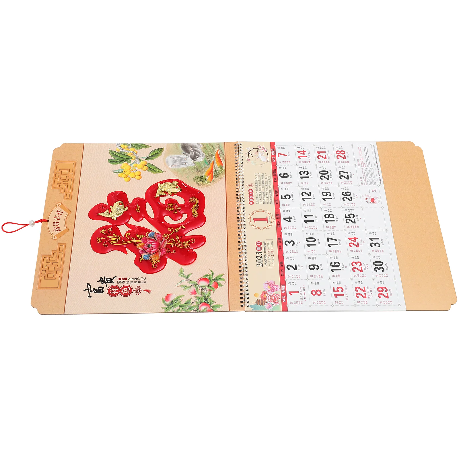 Jade Carving Blessing Card 2023 Rabbit Lunar Wall Calendar Thick Paper Design Home Office Decor Hanging Planner Traditional