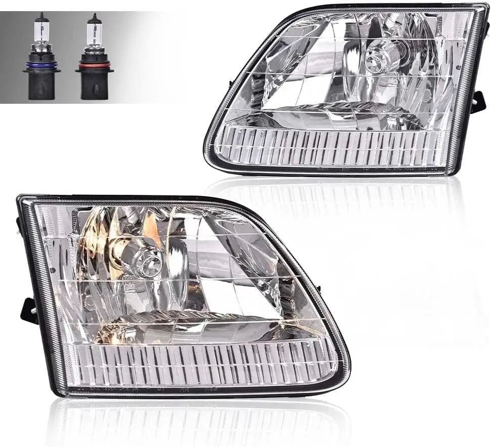 

Chrome Housing Clear Lens Headlight Set for 1997-2003 F150, 2004 F150 Heritage, 1997-1999 F250 - Driver and Passenger Side Repla