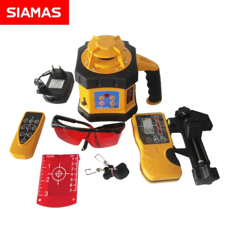 SIAMAS Horizontal Red Rotary Laser Level 360 Degree Rotating Leveling With Hand-held Receiver 500m Range Detector