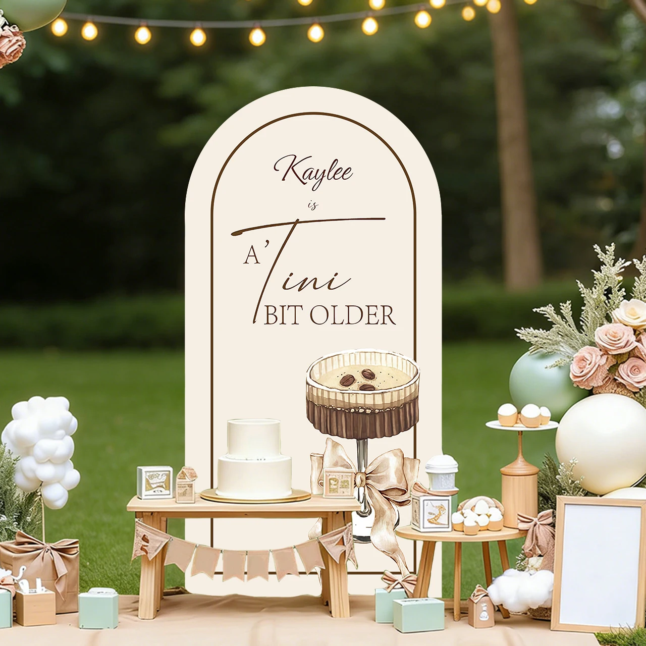 Mehofond Custom 2-Sided A Tini Bit Older Coffee Martini Glass Bow Birthday Bridal Shower Cover Arch Background Decor Backdrop