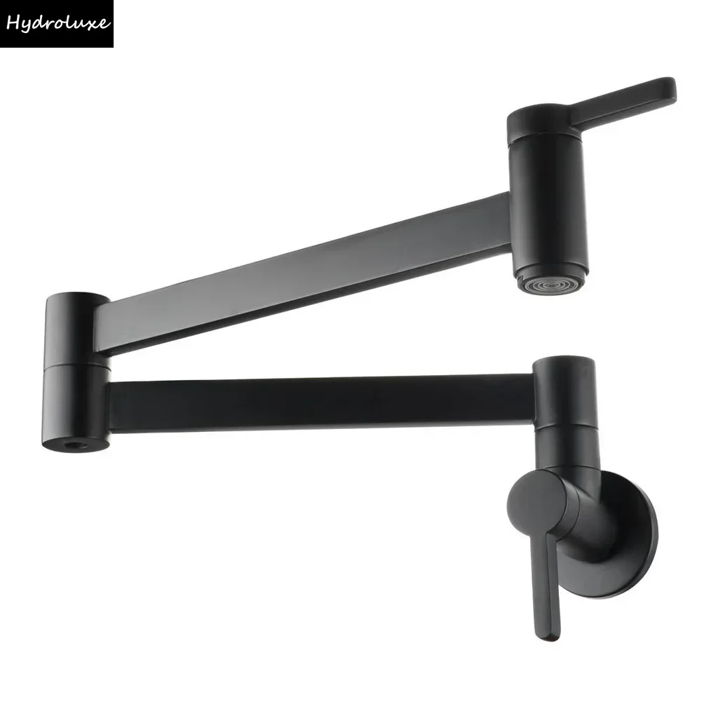 black-pot-filler-tap-kitchen-water-faucets-wall-mount-bathroom-basin-faucet-cold-water-folding-spout-brass-vanity-sink-crane-tap