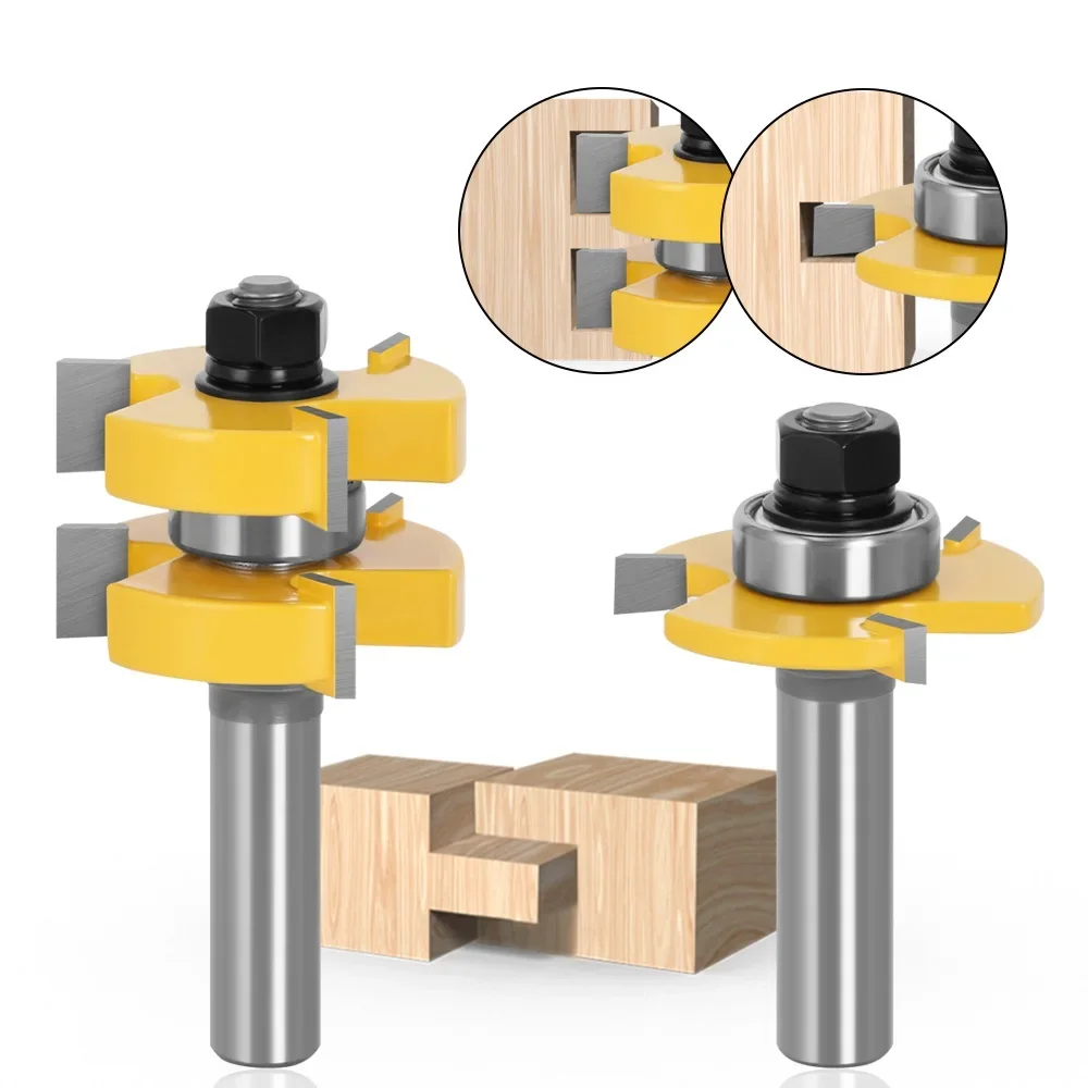 

2pcs 12MM 1/2 Shank Tenon Cutter Floor Wood Bits T type Groove and Tongue Router Bit 3 Teeth Milling Cutter For Wood