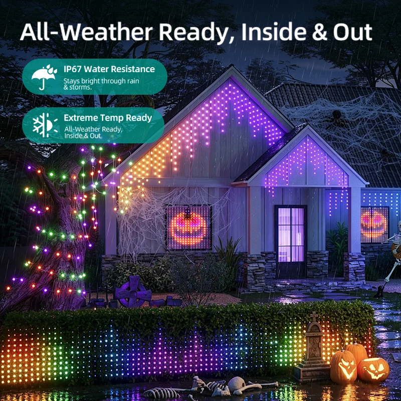 Lampu Tirai RGB 5V USB DIY Tali Air Terjun IP67 Tahan Air Kontrol Remote APP untuk Dekorasi Natal Jendela Dinding Pesta