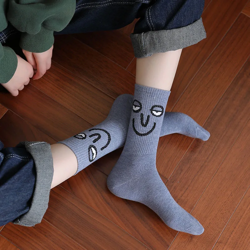 Unisex Funny Expressions Mid-Calf Socks, Couple Meias, Halloween Party, Cute Socks, One Size Fits All Socks for Men