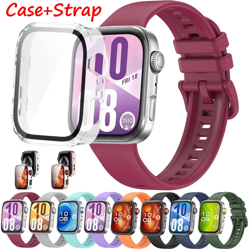 PC Case+Silicone Strap For Huawei Watch Fit 4 Pro HD Tempered Glass Colorful Buckle Soft Bracelet Huawei Watch Fit 3/4 Accessory