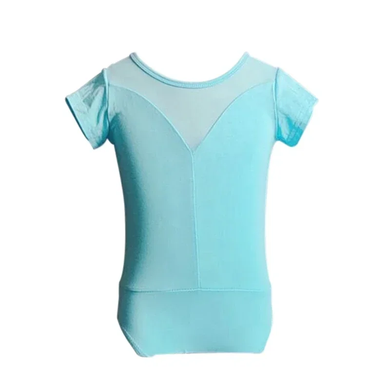 Girls' Thin Short Sleeve Ballet Gymnastics Leotards Cotton Slim Brathable Dance Bodysuit Solid Patchowrk Temperament Dancewear