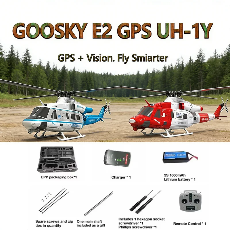 

GOOSKY E2 Helicopter 1:35 8CH New Smart Drone Brushless Model Aircraft GPS Positioning One-Key Return UH-1Y RC Helicopter RTF