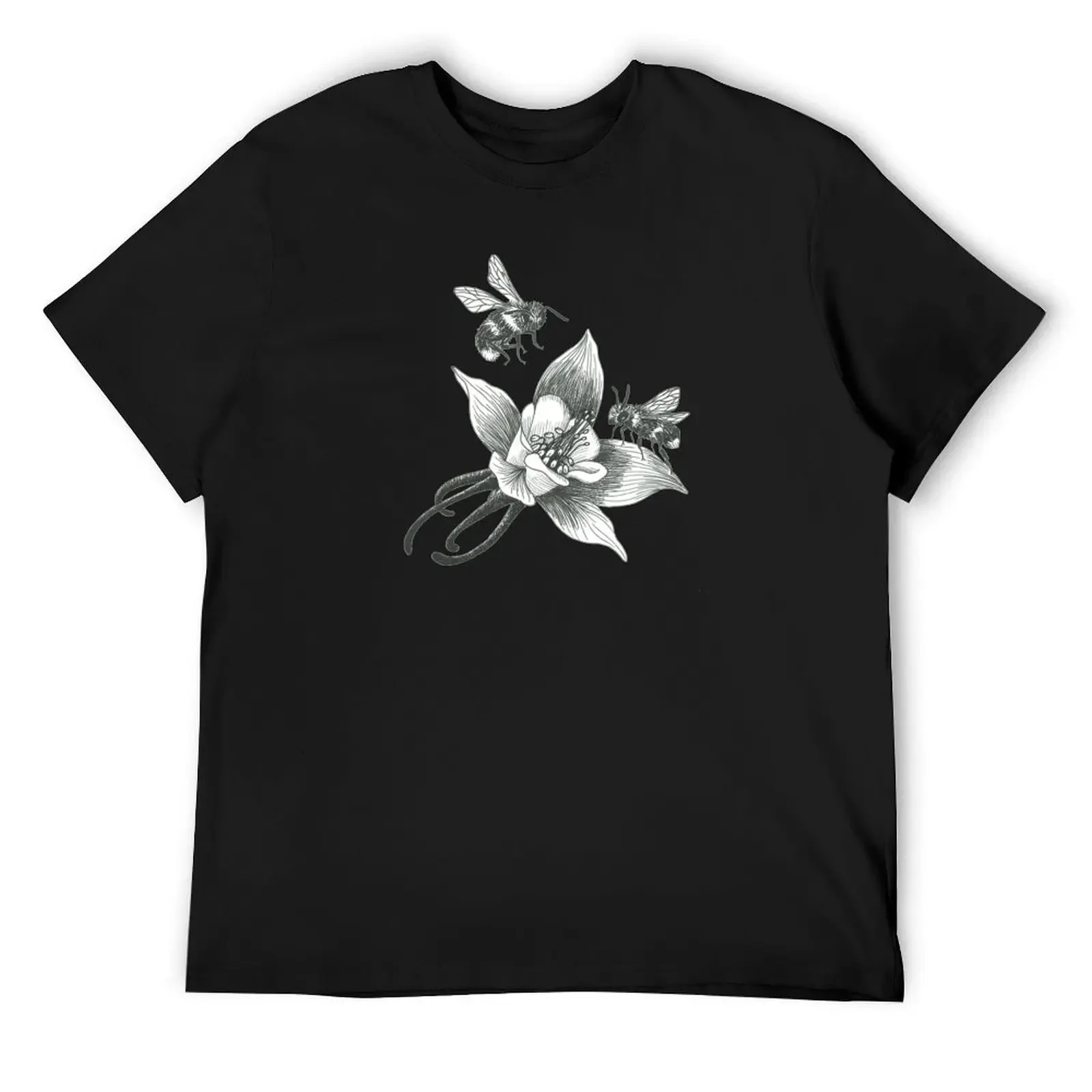 honey bees on wild aquilegia flowers on teal background T-Shirt sublime tops Blouse workout shirts for men