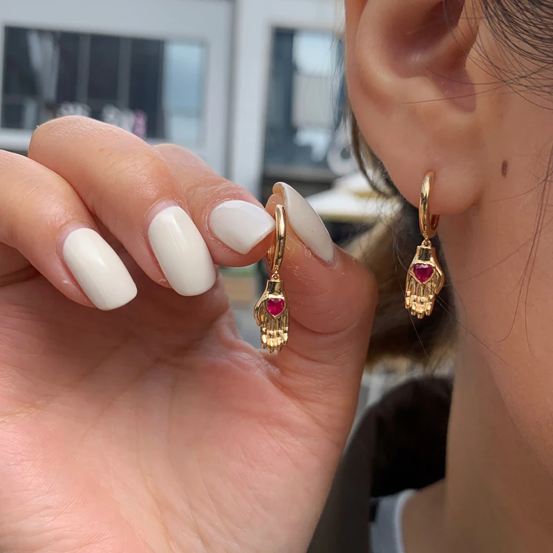 KUGG серьги из 100% желтого золота 18 карат, модные серьги-кольца в стиле INS из настоящего натурального рубина для женщин, подарок на день рождения, ювелирные изделия для вечеринок