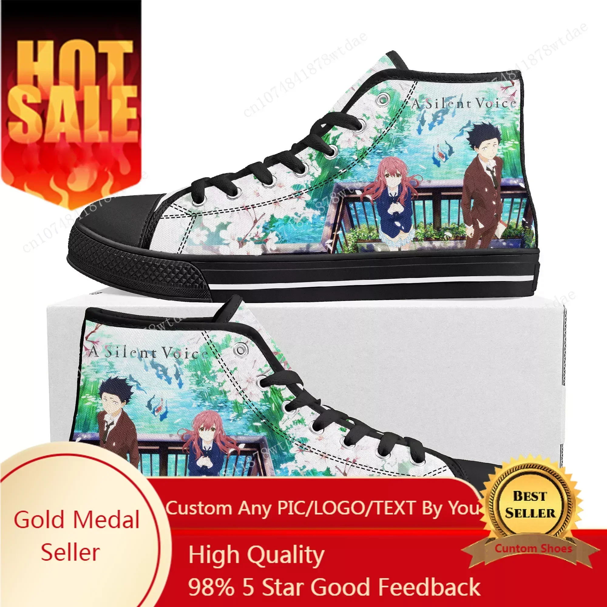 

A Silent Voice High Top Sneakers Mens Women Teenager High Quality Canvas Sneaker Japanese Anime Cartoon Casual Custom Made Shoes