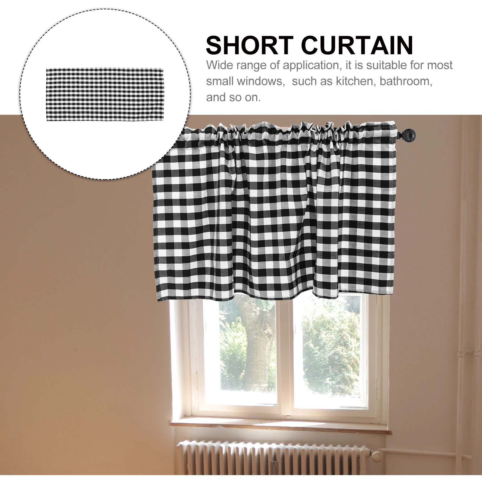 

Black White Check Kitchen Valance Curtains Short Window Decor Buffalo Plaid Polyester Easy Install Bathroom Curtains