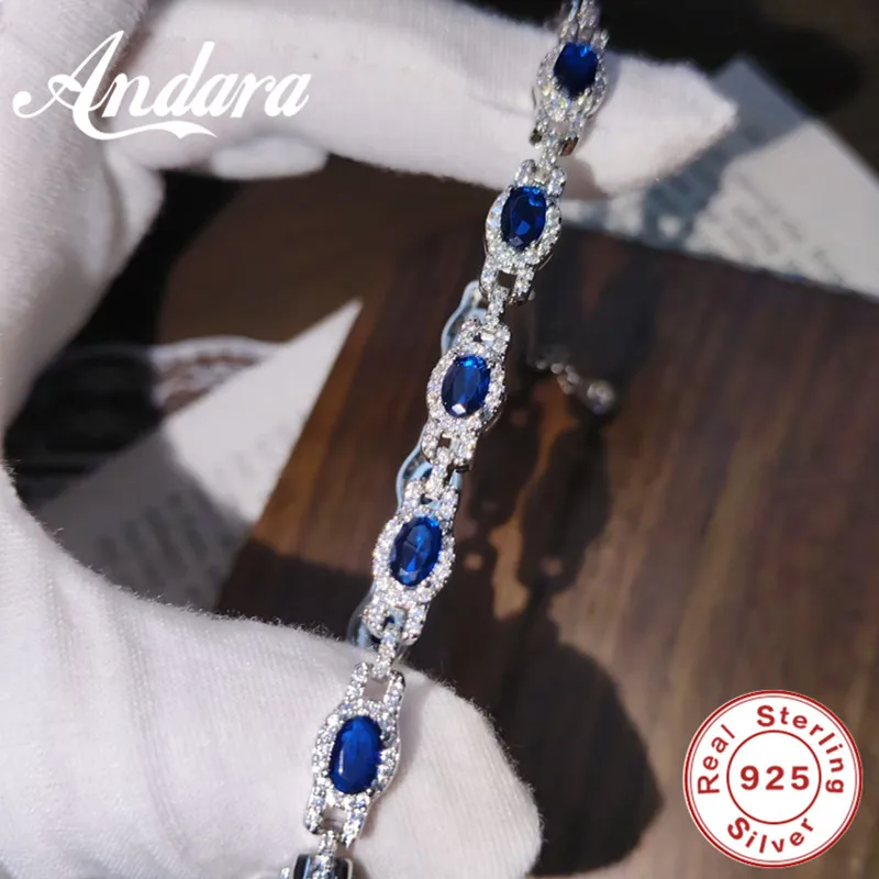 Andara S925 Sterling Silber Armband mit blauem Saphir für Damen, hochwertiger Schmuck, geeignet für verschiedene Anlässe – Detail 5