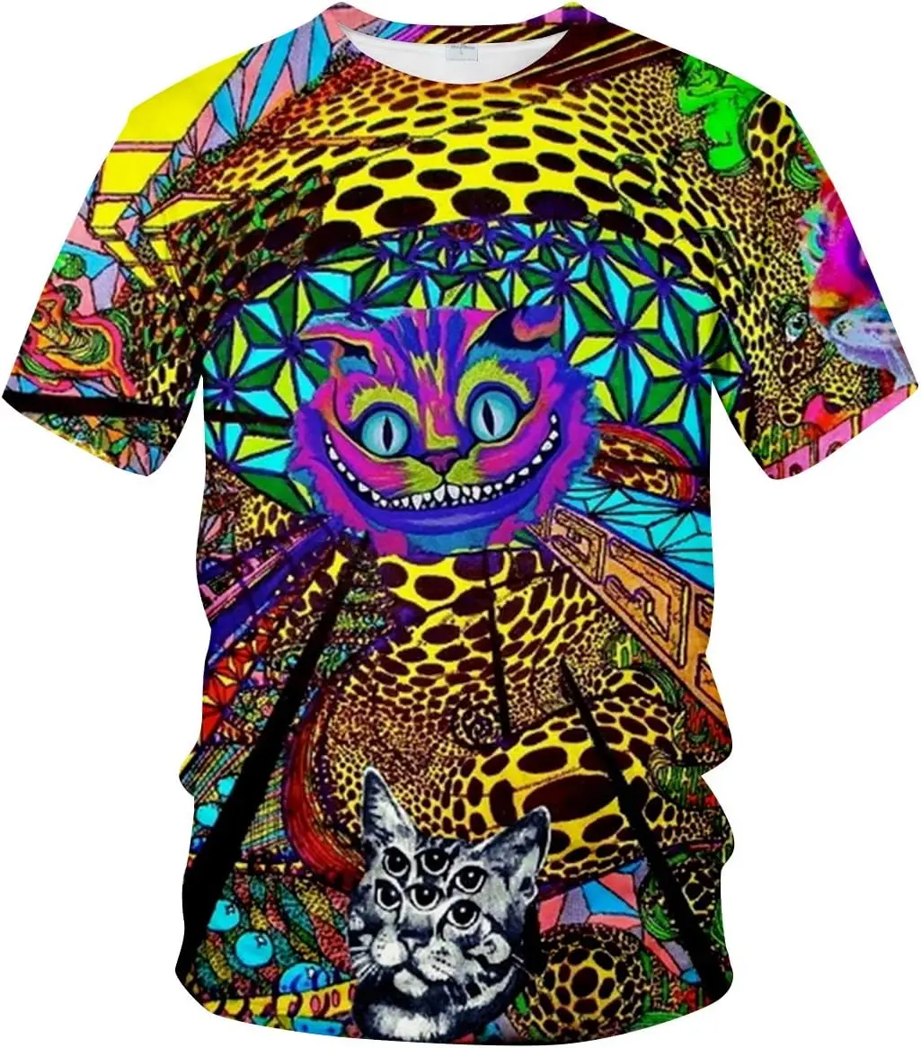 Mens 3D Novelty Graphic Trippy T-Shirt Psychedelic Cat Funny Tees dragon ball z  shirts  t shirt for men