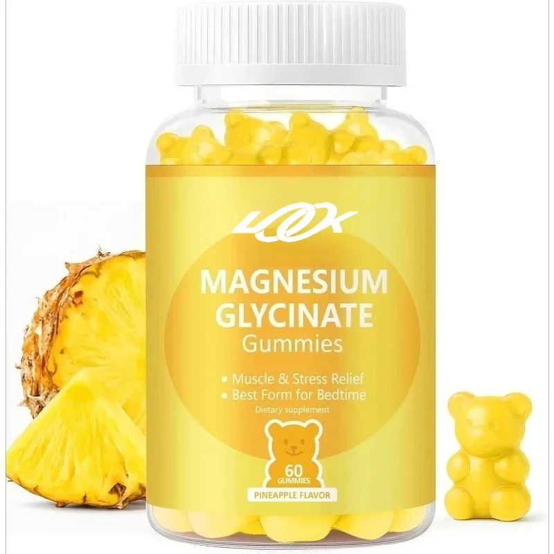 

500mg magnesium glycinate gummies support bone and nerve health, vegan pineapple flavored gummies