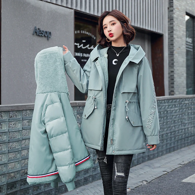 

Женское хлопковое пальто свободного кроя с большим меховым воротником, неосезонное корейское пальто прямого кроя, длинное пальто све