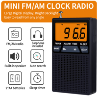 FM/AM high sensitivity pocket radio, elderly radio, alarm clock function, snooze function
