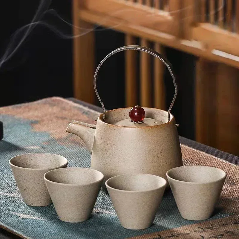 

Rough Pottery Kung Fu Tea Set Mug Teapot Clay Heated Kettle Teaware Puer Tea Pot and Cup Set Teapots Chinese Service Ceremony