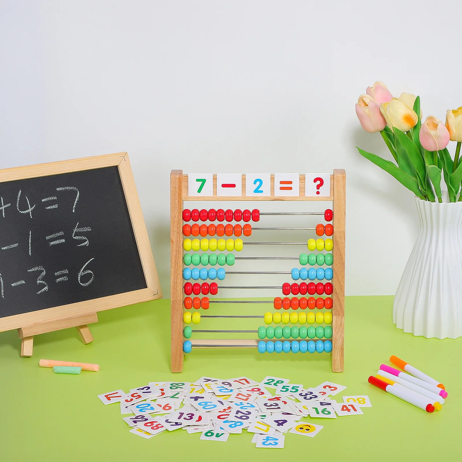 

1Set Kids Abacus Math Counting Beads Wood Frame Preschool Learning Aid Number Cards Educational Tool Abacus for Kids Math