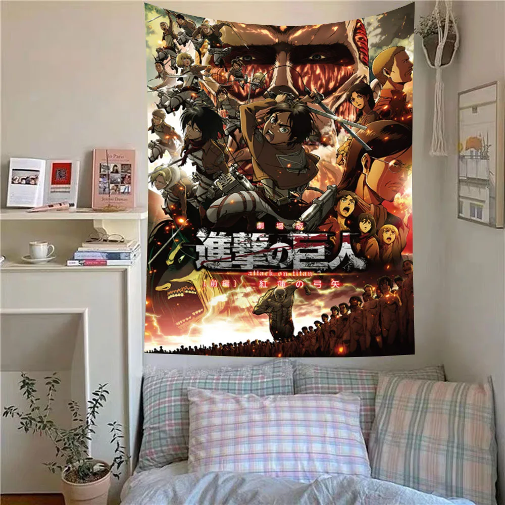 A-Attack On Titan Full Character Group Anime Tapestry Wall Hanging Aesthetic Room Decor  Background Cloth for Bedroom Dorm Fans