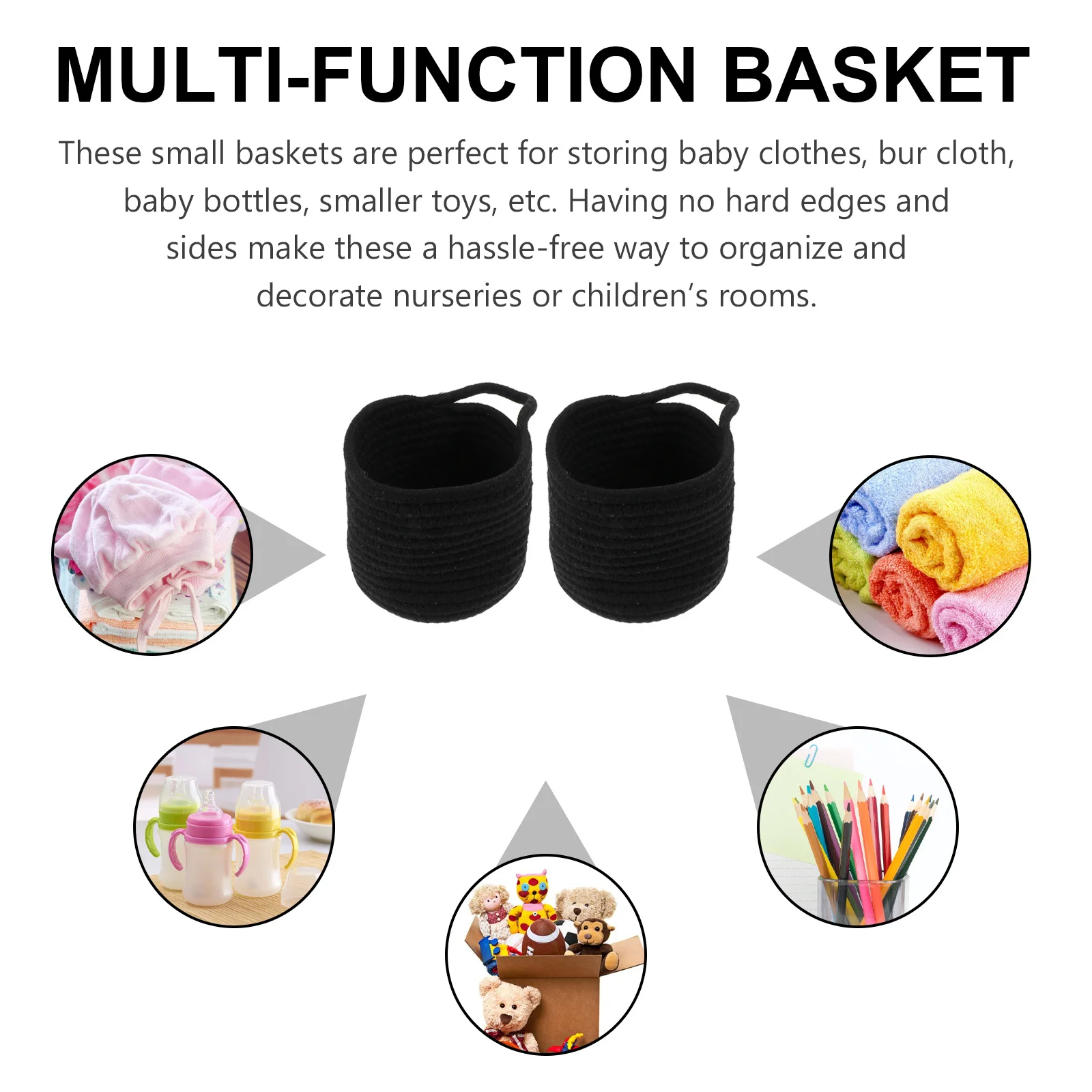 2Pcs Woven Storage Basket Handcrafted Cotton Rope Organizer for Home Bedroom Desktop Makeup Snacks Daily Essentials Neat Tidy