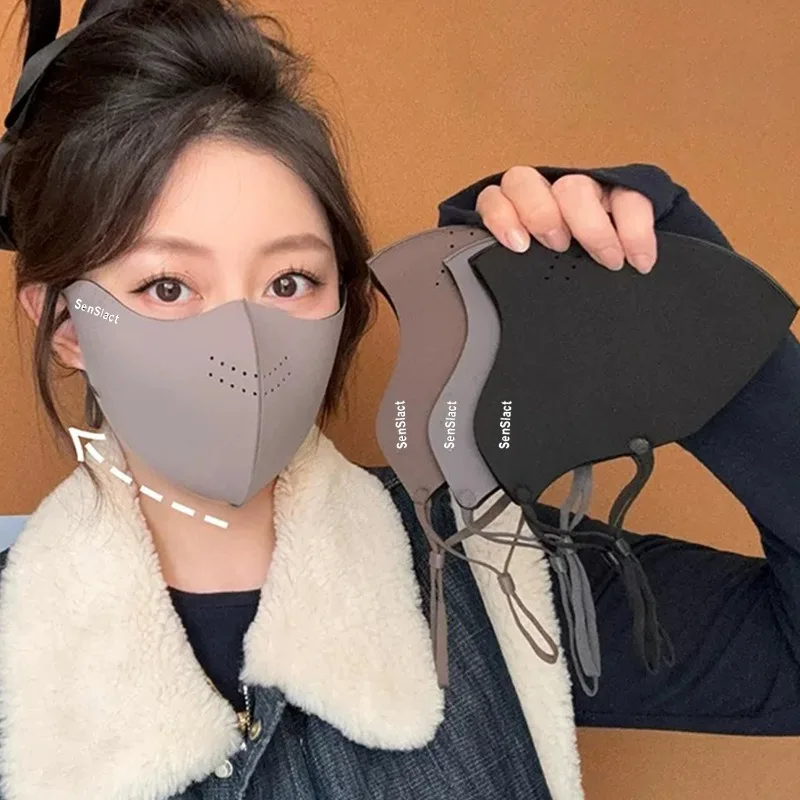 Mascarilla cómoda y cálida de lana fina 3D a prueba de viento y frío para mujer de invierno, mascarillas faciales transpirables de Color sólido para hombres 2025