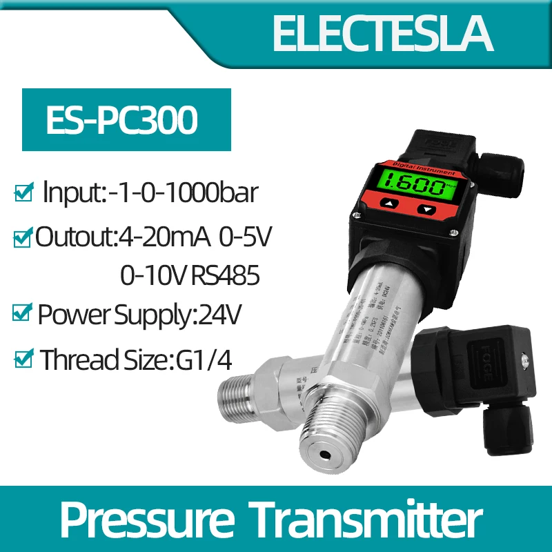 LCD Pressure Transmitter Measurment -1-0-1000bar 4-20mA 5V 10V Output Water Oil Gas Pressure Sensor G1/4 Pressure Transducer