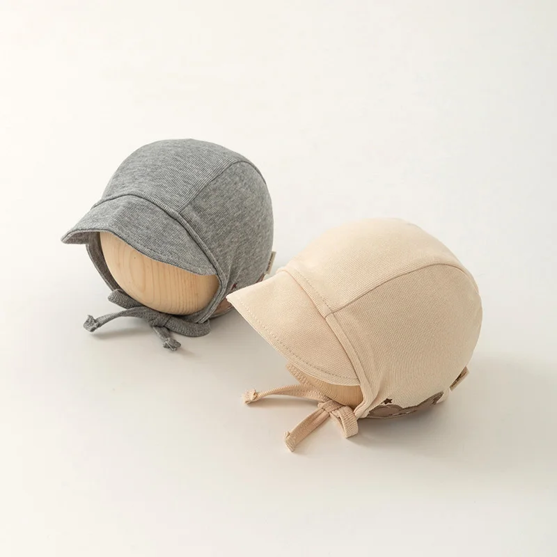 

Cartoon Cute Bear Baby Hat Solid Color Autumn Winter Cotton Soft Windproof Ear Protection Lacing Hat Infant Newborn Beanies Hat