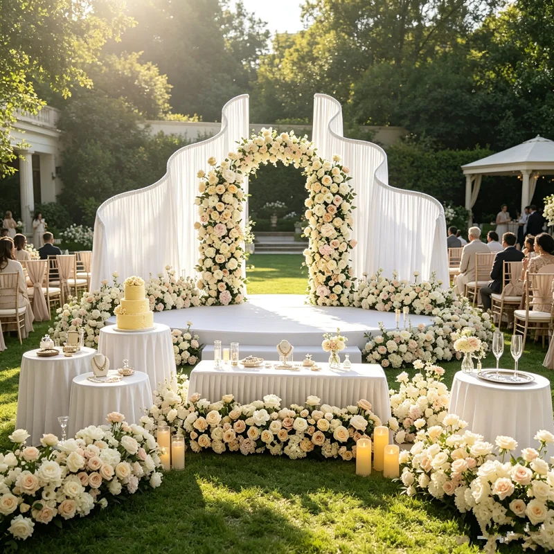 Arche de mariage en métal blanc en forme de vague, cadre de toile de fond pour cérémonie, réception, fête d'anniversaire, décoration d'événements intérieurs et extérieurs