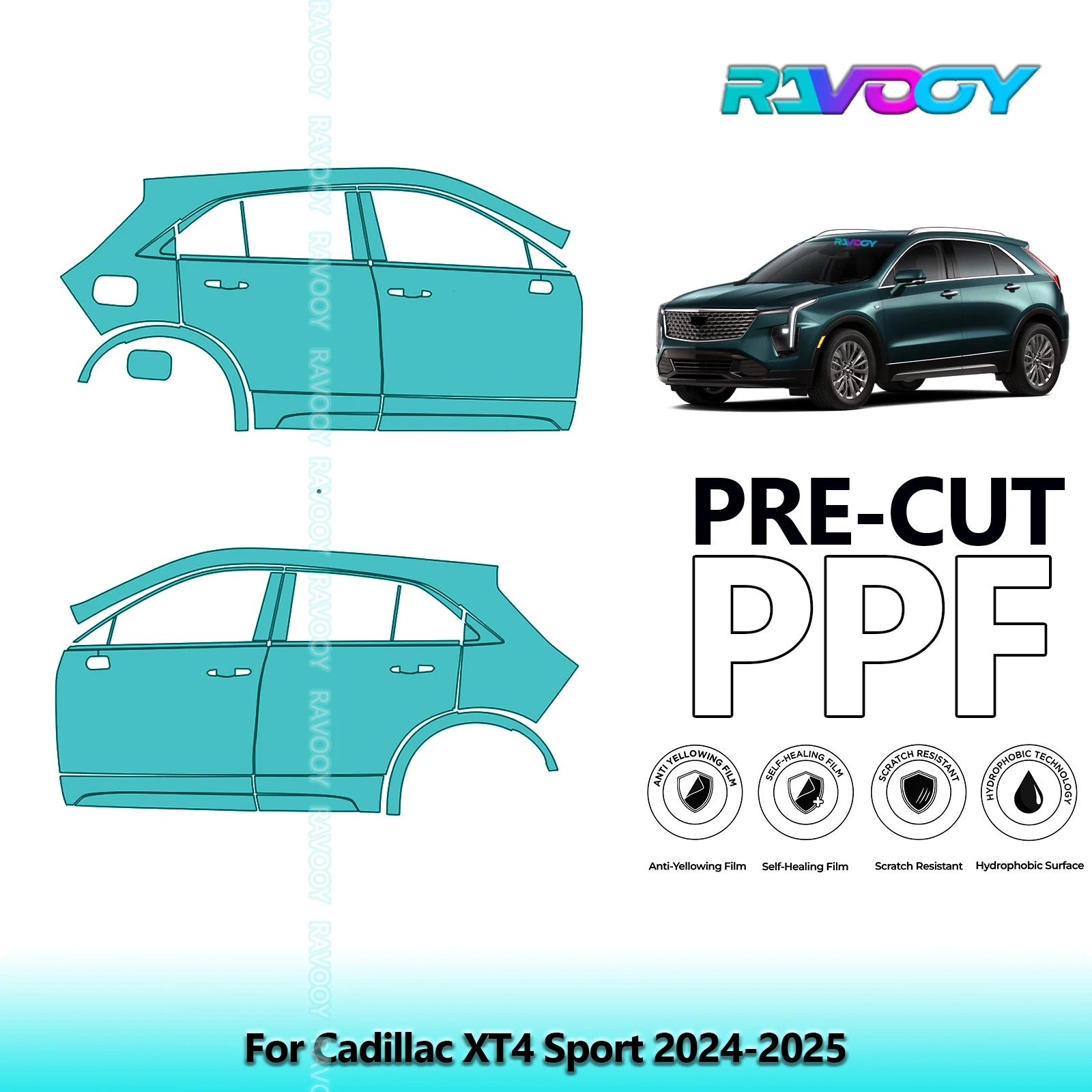 

For Cadillac XT4 Sport 2024-2025 8.5mil Clear Matte Pre-Cut PPF Door & A/B Pillar Kit TPU Paint Protection Film Set