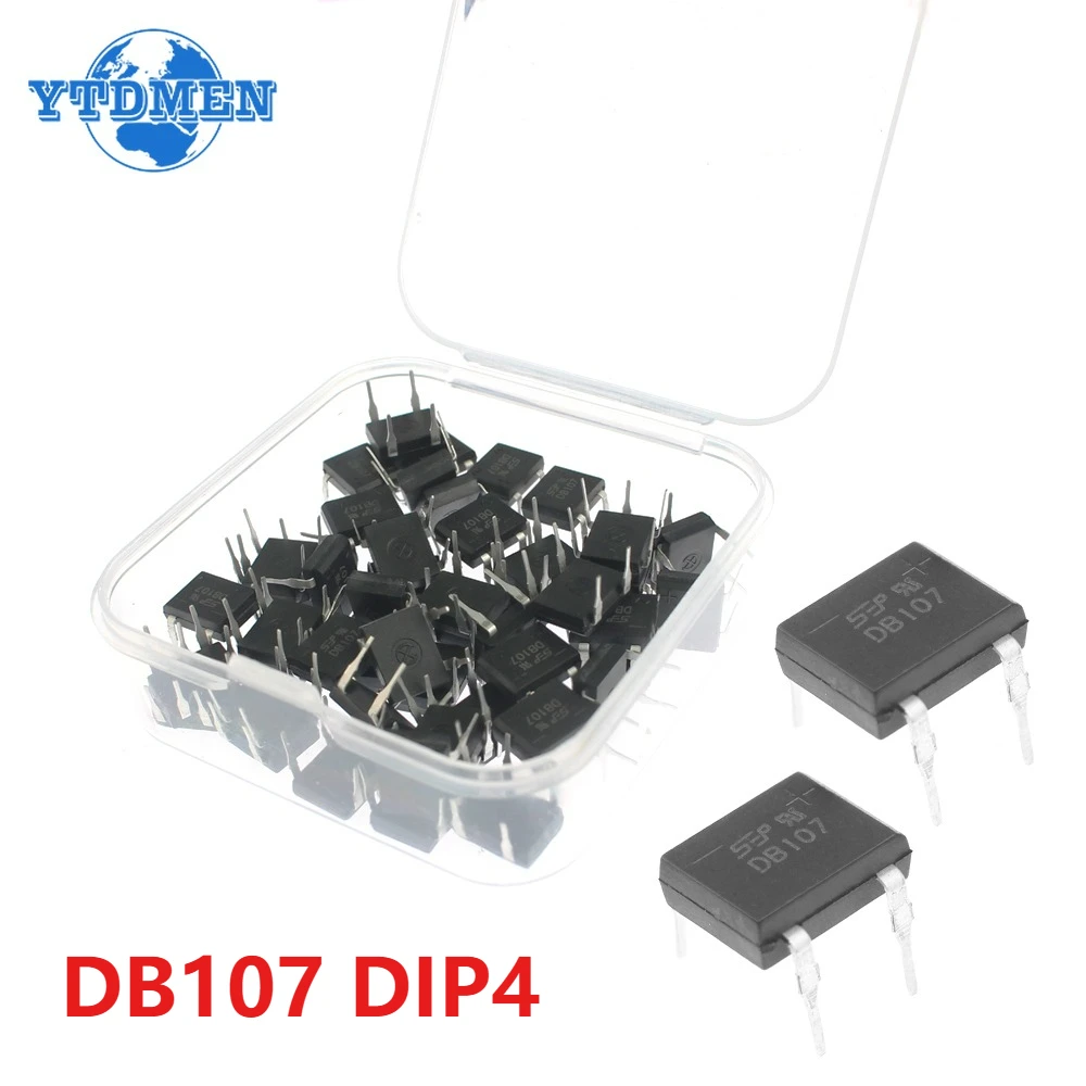 50/100 قطعة DB107 المعدل DIP-4 1A 1000 فولت مراحل واحدة مقومات الجسر الثنائي مكونات إلكترونية مع صندوق