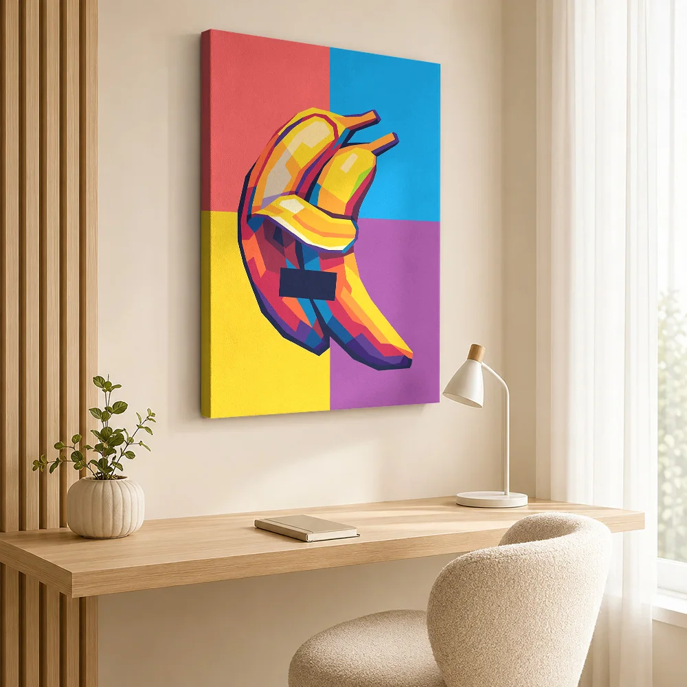 Banana With Color Blocks Canvas Poster Customized Photo Playful Angular Illustration Wall Art For Kitchen, Housewarming Gift