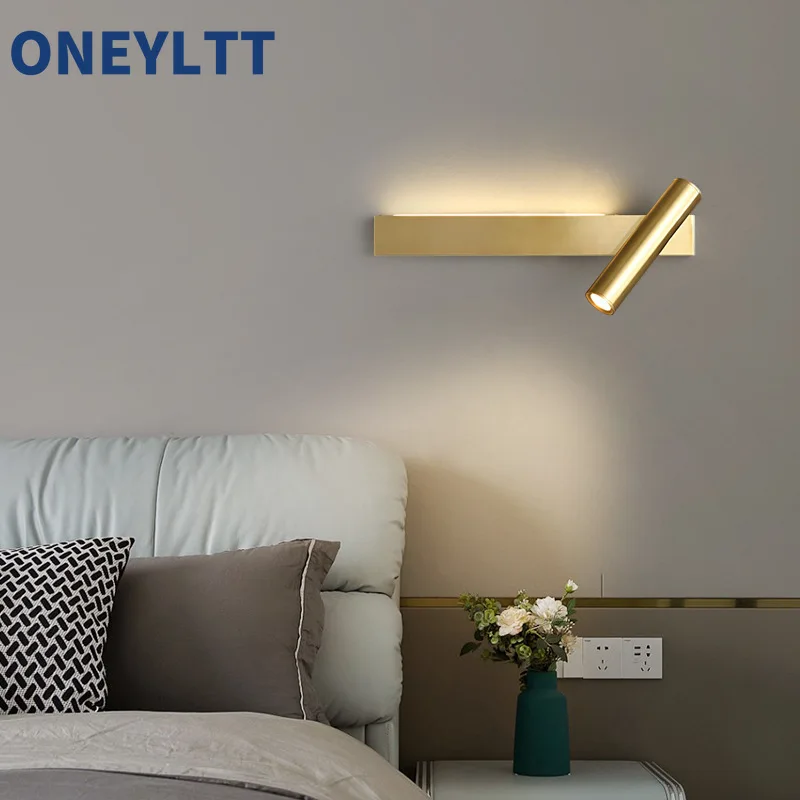 

Nordic minimalist all copper study bedroom bedside reading wall lamp modern minimalist living room creative background wall lamp