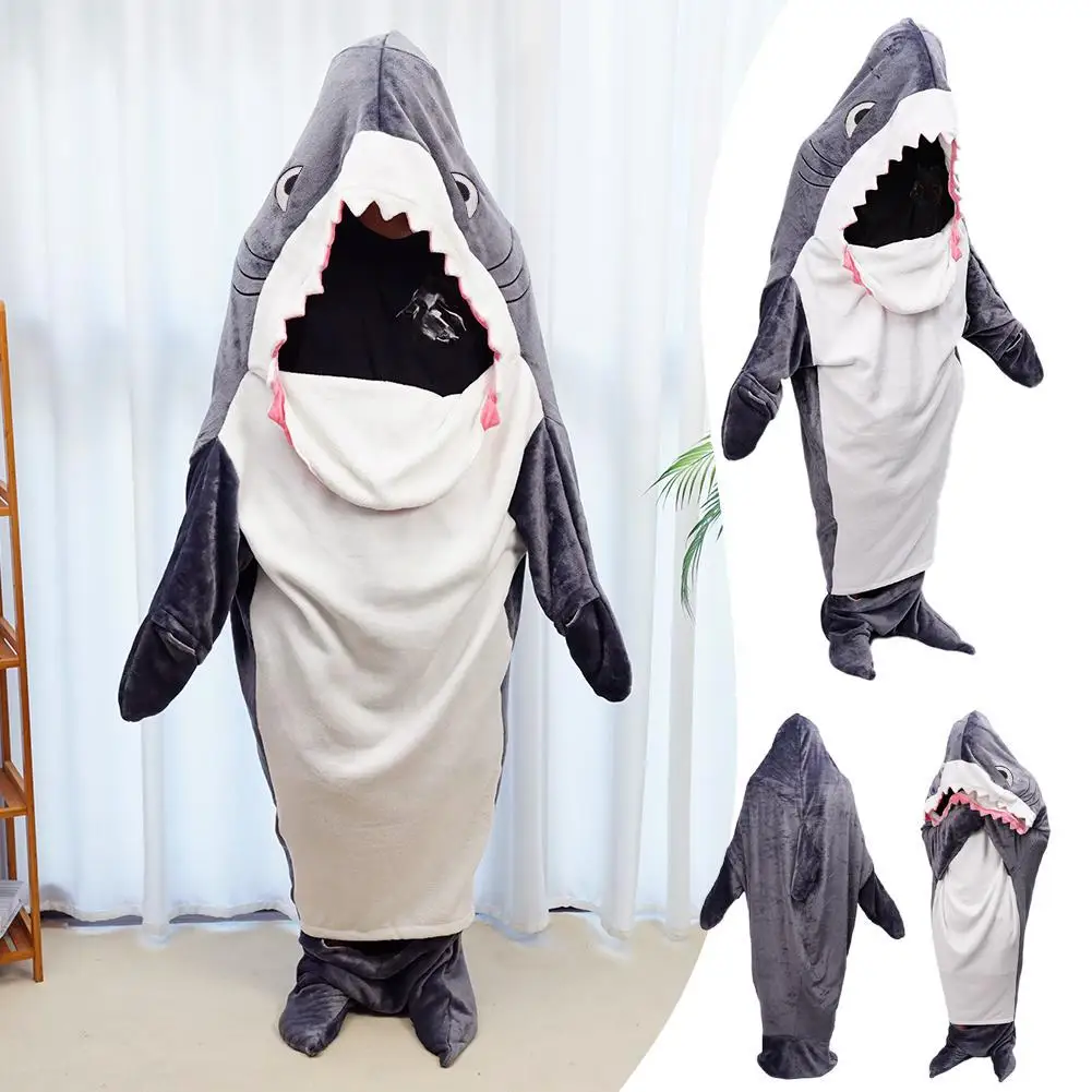 New Grey Shark Adult pigiama Shark tuta oversize Sleepwear coperta Halloween flanella vestiti felpa con cappuccio Costume N6Z0