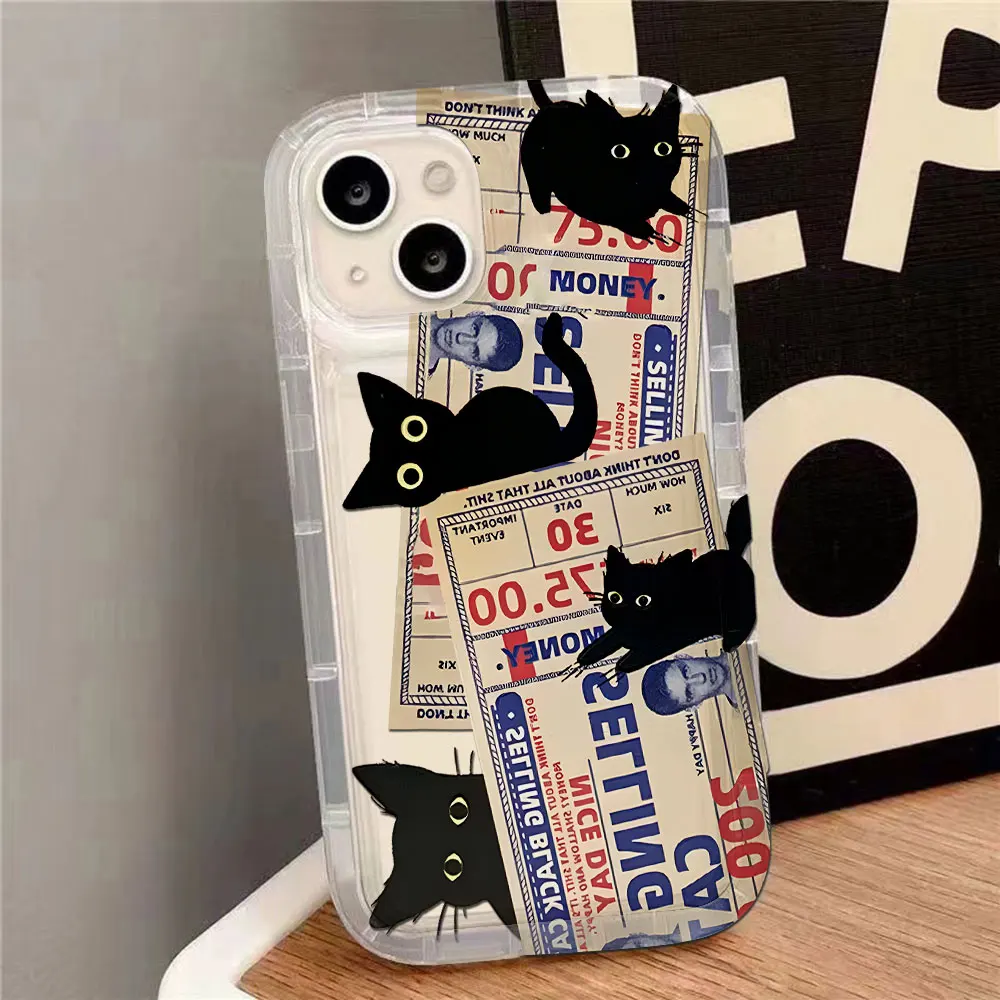 Doodle Angry Cat Clear Case for IPhone 16 15 14 13 12 11 Pro Max 14 15 7 8 Plus X XR XS Max SE2020 Fundas Airbag Shockproof