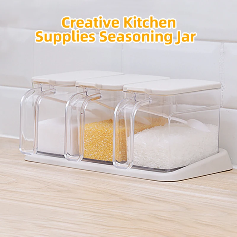 Muti-Function Seasoning Box Spice Pots Storage Container Cruet Seasoning Jars Spice Pantry With Spoons Kitchen Utensils