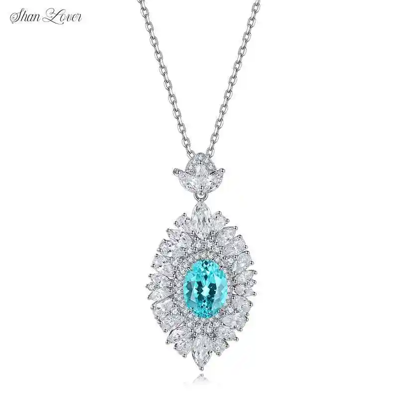 

ShanLover Brand Luxury Brand Designer Trendy Paraiba 925 Sterling Silver Fashion Necklace Cultivated Gemstone Pendant Silver