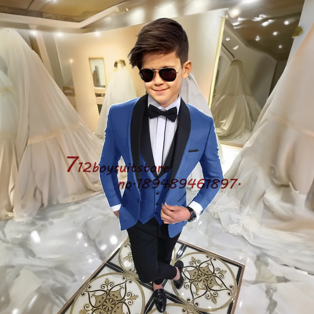 Formal Boys Wedding Tuxedo Suit 4-piece Jacket Pants Vest Tie Fashion Kids Blazer Slim Fit Outfit for 2-16 Years Old Child