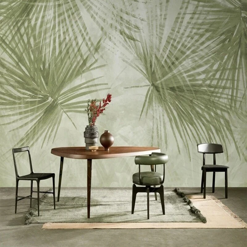 Original Green Feathers Brushing Leaves Clear and Elegant TV bedroom home decoration background wall