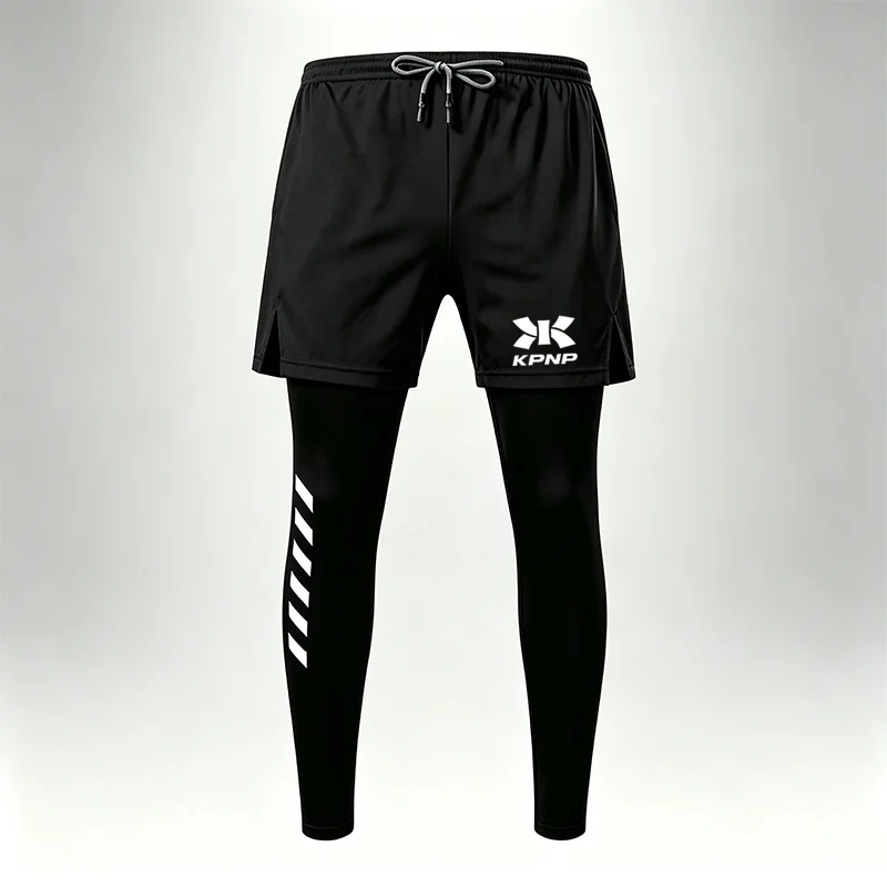 Men 2-in-1 Sports Pants Double Layer Compression Leggings Breathable Quick Dry Workout Fitness Running Training Trousers wx331