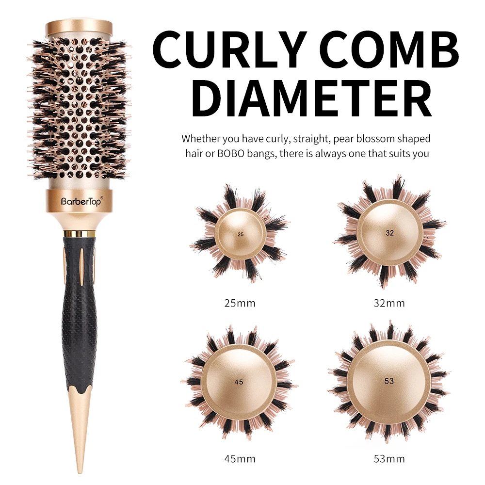 Salon Round Comb Curly Hair Rollers Brush 4 Sizes Hair Curlerl Boar Bristle Barrel Hair Curling Brush Hairdressing Styling Tools